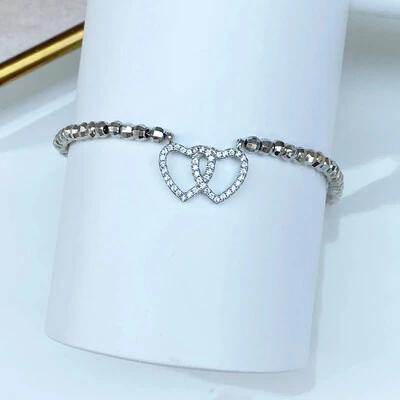 FotoPulseira Corações e Cristais Prata 925