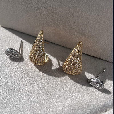 Foto Brinco Gota Cravejado Banho Ouro 18k