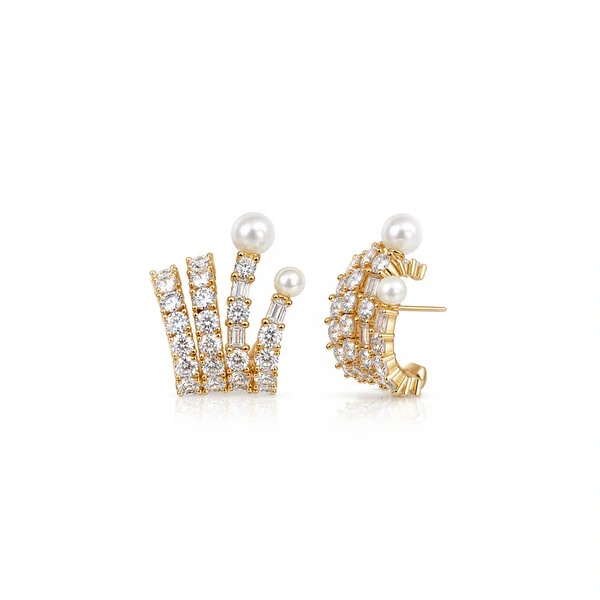Ear Hook Pérolas, Zircônias e Baguetes