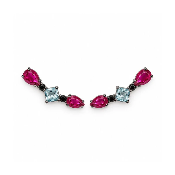 Brinco Ear Cuff Rubi e Acqua Prata 925