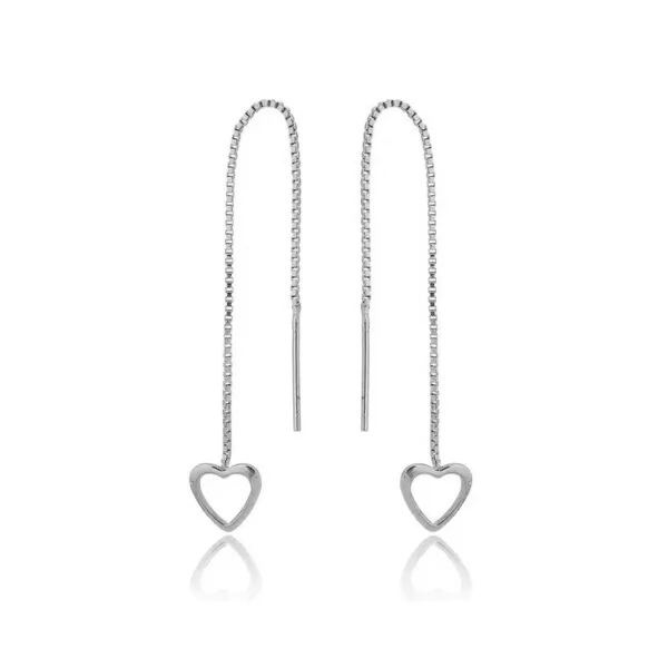 Brinco Fio Passante Coração Ródio