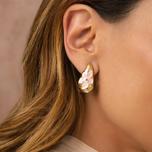 Argola Gota Flores Esmaltadas