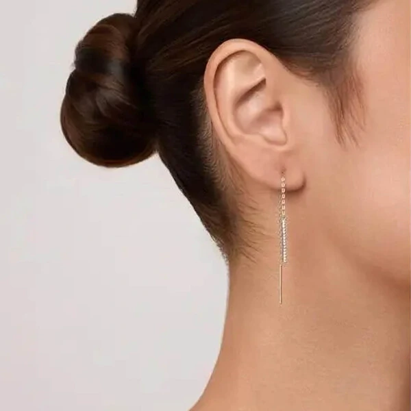 Brinco Fio Passante Barra Cravejada Prata 925