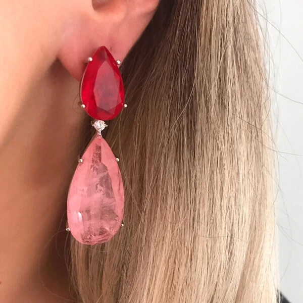 Brinco Requinte Gota Rosa e Rubi Fusion