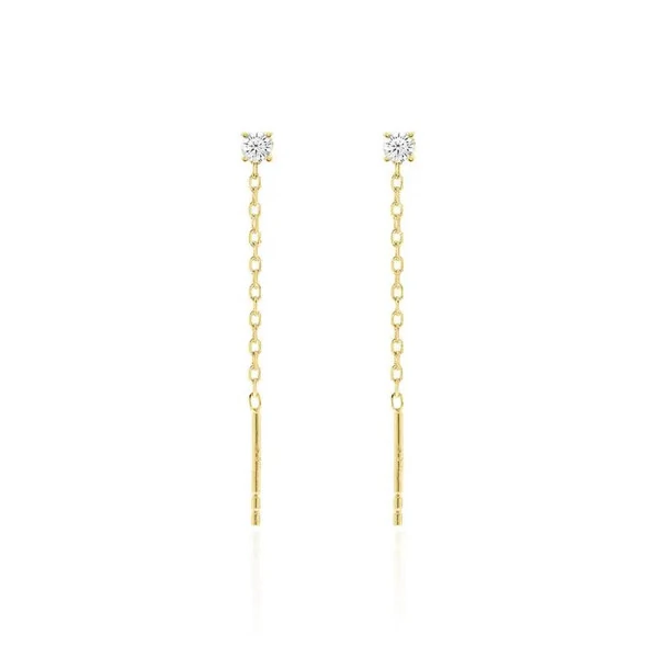 Brinco Fio Passante Ponto de Luz Banho de Ouro 18k em Prata 925