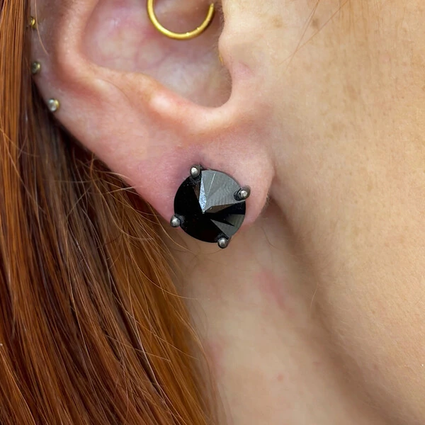 Brinco Spike Negro M Prata 925