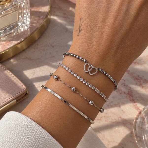Pulseira Corações e Cristais Prata 925