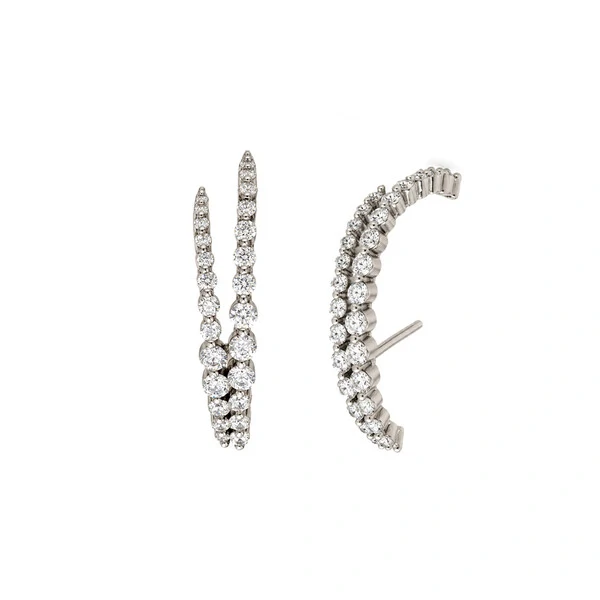 Brinco Ear Hook Filetes Cravejados Prata 925