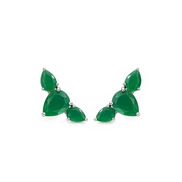Brinco Ear Hook Esmeralda Prata 925