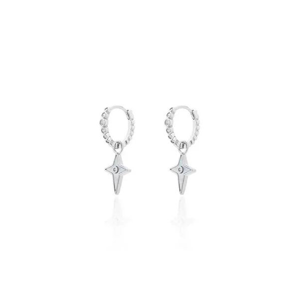 Argola Cravejada e Pingente Estrela Madrepérola Prata 925