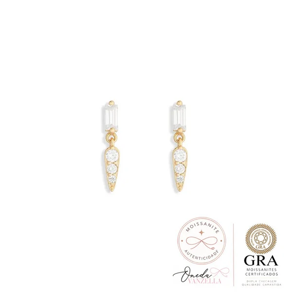 Brinco Navete e Gota Pendurada - Moissanite