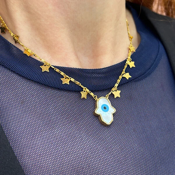 Colar Estrelas, Mão de Fátima e Olho Grego