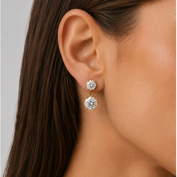 Brinco Ear Jacket Duas Zircônias