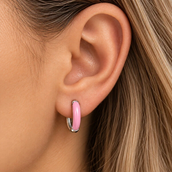 Argola Esmaltada Rosa Prata 925