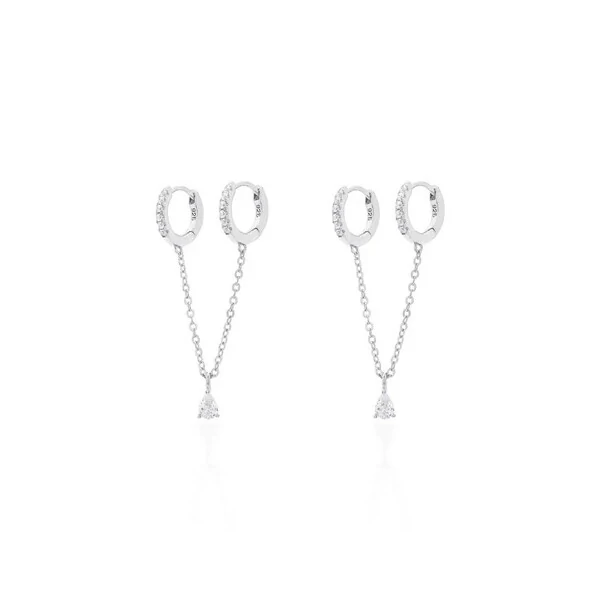 Argola Primeiro e Segundo Furo com Corrente Prata 925