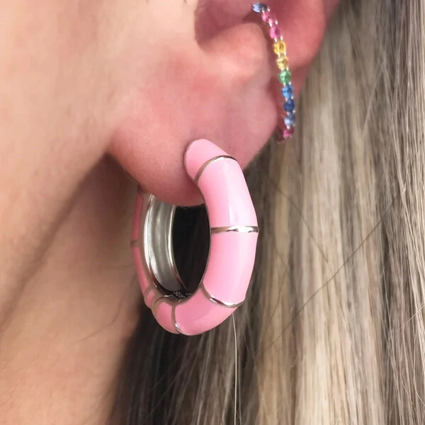 Argola Esmaltada Rosa M Prata 925