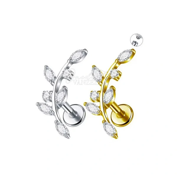 Piercing Labret Titânio Folhas