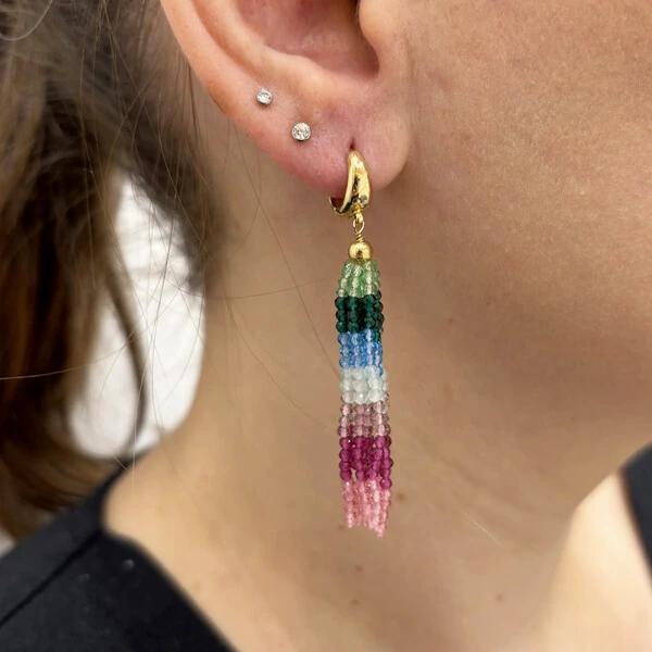 Argola Chuva de Cristais Coloridos