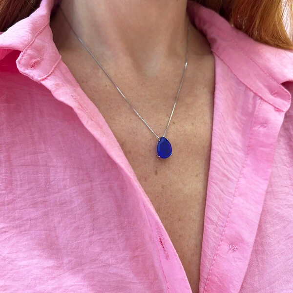 Colar Gota Safira Prata 925