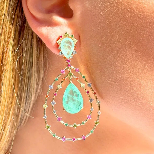 Brinco Gota Turmalina e Zircônias Rainbow