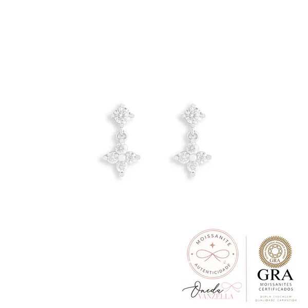 Brinco Flor Pendurada - Moissanite