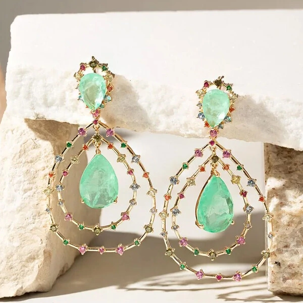 Brinco Gota Turmalina e Zircônias Rainbow