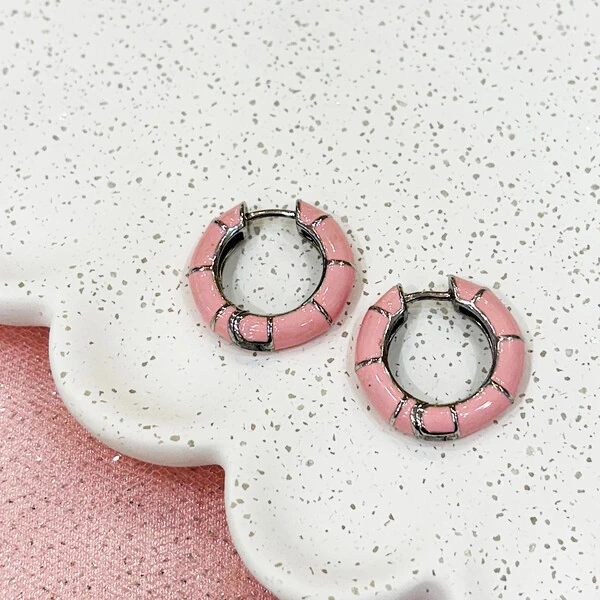 Argola Esmaltada Rosa M Prata 925