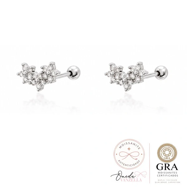 Brinco Moissanite Três Flores