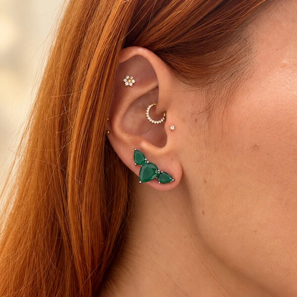 Brinco Ear Hook Esmeralda Prata 925