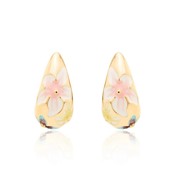 Argola Gota Flores Esmaltadas