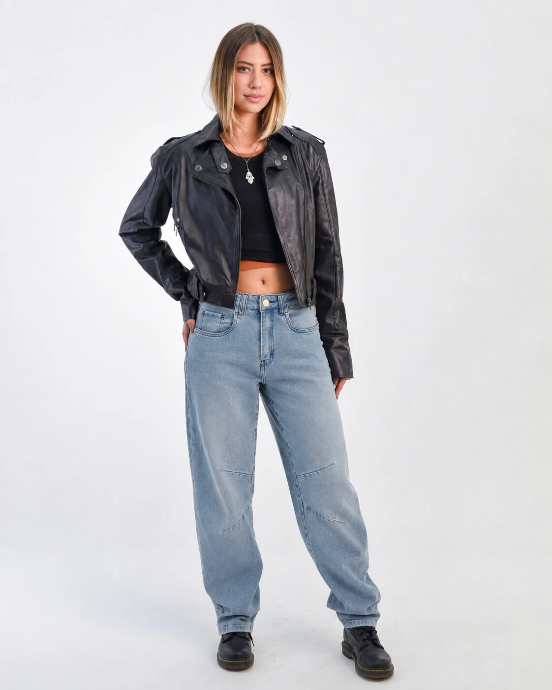Foto Calça Jeans Barrel Passante Duplo