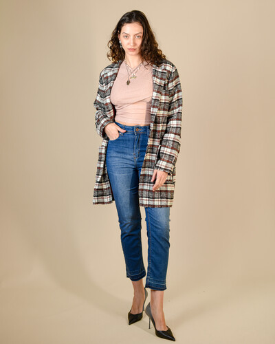 FotoTrench Coat Feminino Operarock Lã Xadrez