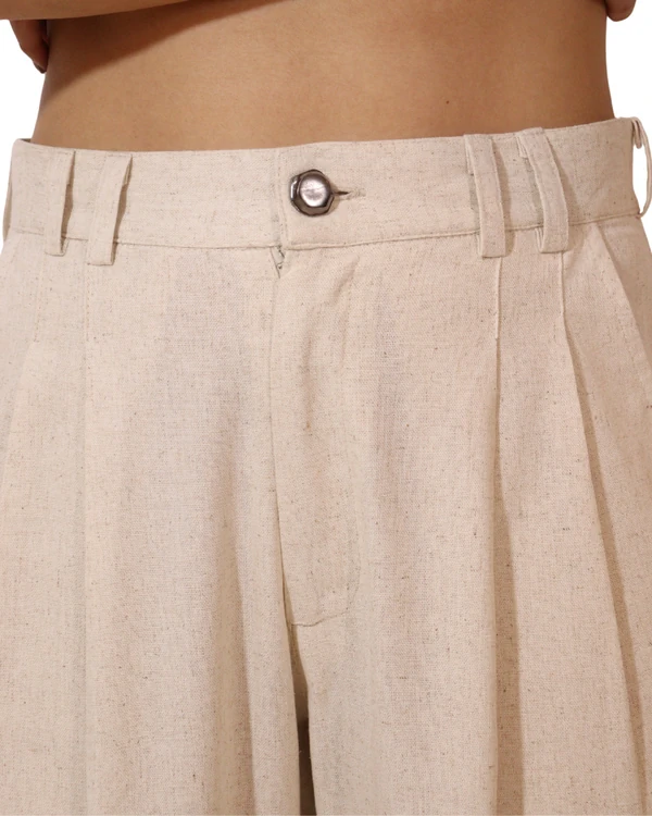 Calça Feminina Pregas Alfaiataria Linho