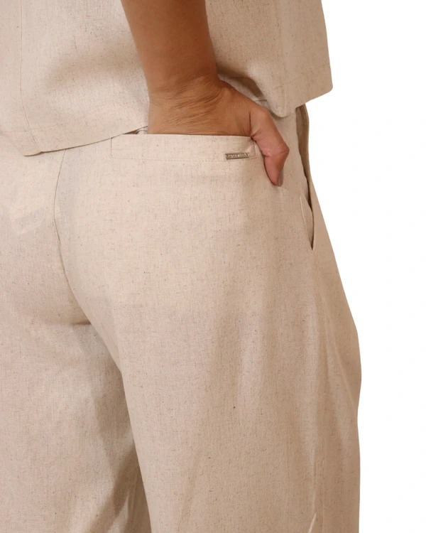 Calça Feminina Pregas Alfaiataria Linho