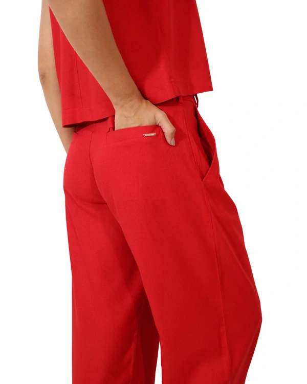 Calça Feminina Pregas Alfaiataria Linho