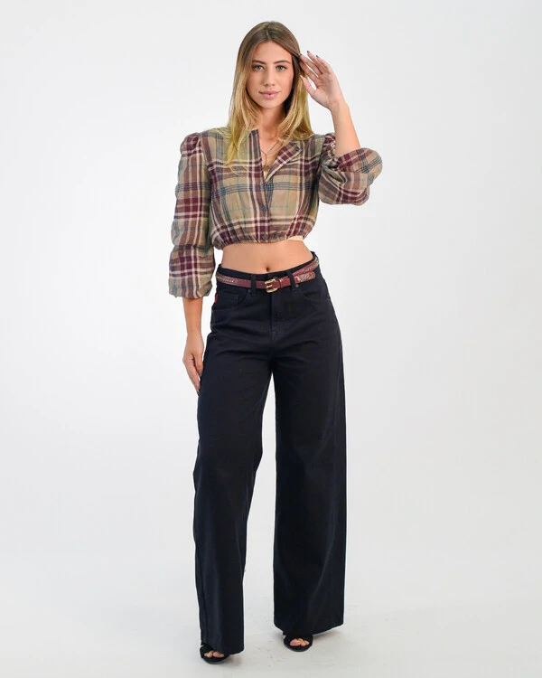 Camisa Cropped Xadrez Operarock
