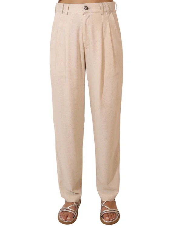 Calça Feminina Pregas Alfaiataria Linho