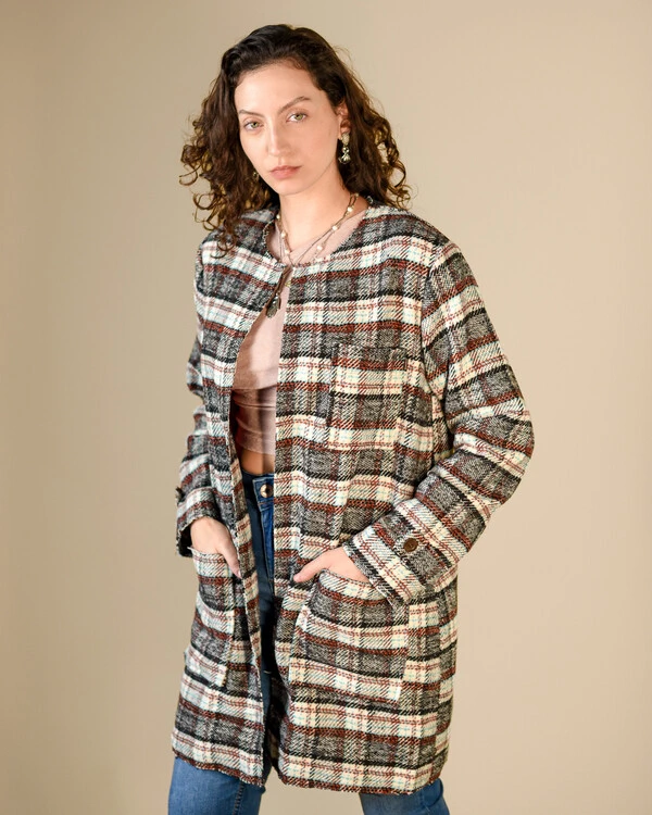 Trench Coat Feminino Operarock Lã Xadrez