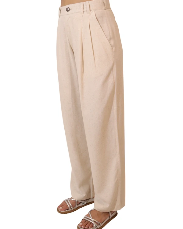 Calça Feminina Pregas Alfaiataria Linho