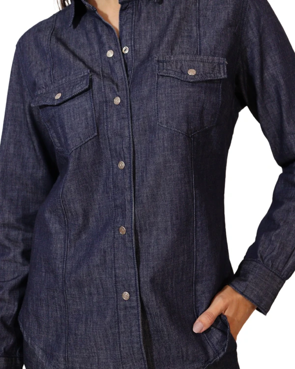 Camisa Feminina Jeans Manga Longa