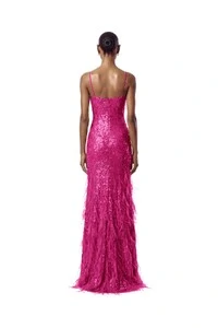 Vestido Nanterre Paetê Plumas