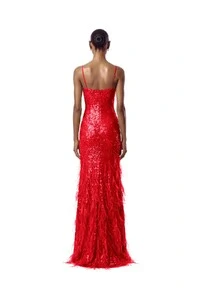Vestido Nanterre Paetê Plumas
