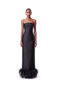 Vestido New Alba Longo Plumas Barra