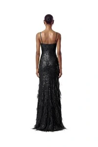 Vestido Nanterre Paetê Plumas