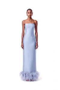 Vestido New Alba Longo Plumas Barra