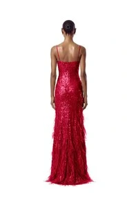 Vestido Nanterre Paetê Plumas