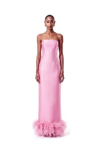 Vestido New Alba Longo Plumas Barra