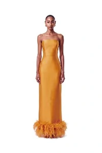 Vestido New Alba Longo Plumas Barra