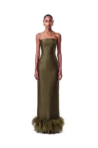 Vestido New Alba Longo Plumas Barra