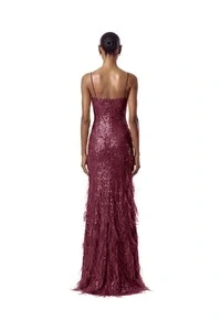 Vestido Nanterre Paetê Plumas